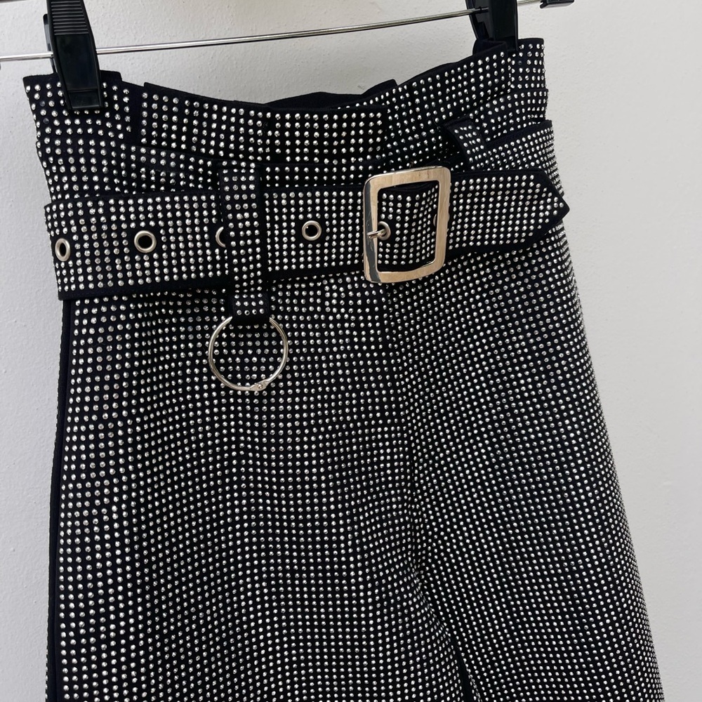 I.AM.GIA Black Rhinestone Studded Wide Leg Pants Belted XS - Picture 4 of 12